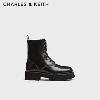 CHARLES&KEITH24秋季CK1-91720017厚底圆头马丁靴侧拉链短靴 Burgundy葡萄酒红色 37