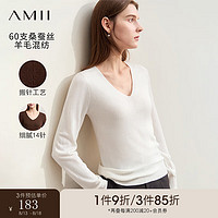 AMII2024早秋高智感通勤风桃心领V领搬针毛衣女修身12423002 米白 160/84A/M