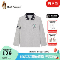 暇步士（Hush Puppies）童装儿童男大童2024春秋弹力轻薄舒适休闲学院风经典长袖polo衬衫 花灰 130cm