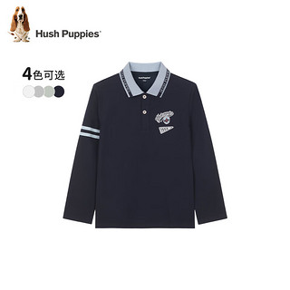 暇步士（Hush Puppies）童装儿童男大童2024春秋弹力轻薄舒适休闲学院风经典长袖polo衬衫 花灰 130cm