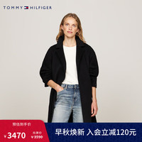 TOMMY HILFIGER24秋冬女装羊毛混纺系带收腰毛呢大衣外套WW0WW43603 黑色BDS 38