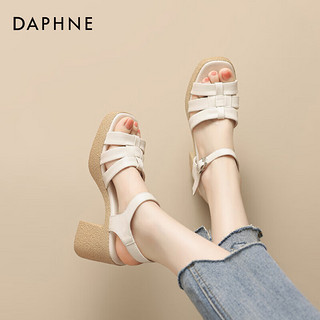 达芙妮（DAPHNE）罗马凉鞋高跟鞋2024气质时尚织女式凉鞋百搭通勤凉鞋女 米色 38