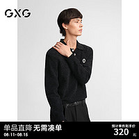 GXG男装 polo领小标雪尼尔毛衫男休闲打底衫针织衫 2024秋季 黑色 180/XL