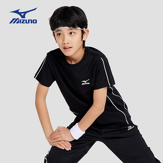 美津浓（MIZUNO）Mizuno儿童短袖T恤舒适休闲男中大童上衣t2024夏季百搭 黑色 165cm(165cm) (身高160-16