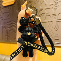 禾沐舟一分购树脂毛线熊钥匙扣女精美汽车书包挂件时尚包包挂饰小 毛线熊-黑色