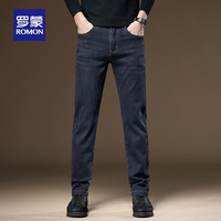 罗蒙（ROMON）加厚牛仔裤男2024秋商务休闲百搭长裤宽松弹力纯色直筒阔腿裤 7K035821H浅蓝 36