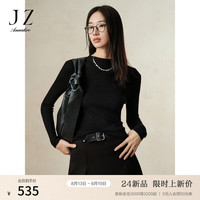 玖姿·安娜蔻【可机洗羊毛】高品质修身打底针织衫女2024冬季 素黑 3XL