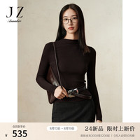 玖姿·安娜蔻【可机洗羊毛】高品质修身打底针织衫女2024冬季 深咖啡 M