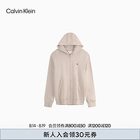 Calvin Klein Jeans24秋季男简约ck印花宽松加绒拉链开衫连帽卫衣J326897 PED-奶茶咖 XXL