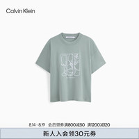 Calvin Klein Jeans24秋季女士时尚ck立体花型刺绣纯棉宽松短袖T恤J223620 PFF-石板灰 S