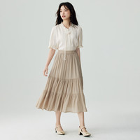 茵曼（INMAN）薄荷曼波田园文艺半身裙2024夏季气质显瘦遮胯时尚中长a字裙 卡其色 S