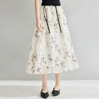 茵曼（INMAN）国风新中式印花A字裙女2024夏季文艺田园高级感时尚半身裙子 花色 L