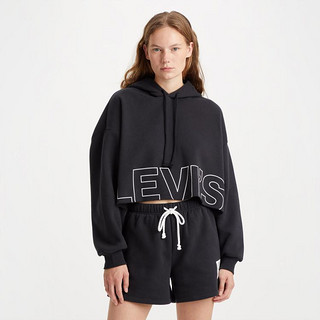 Levi's李维斯春季女士卫衣短款连帽抽绳抓绒休闲黑色上衣