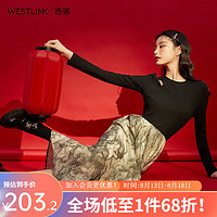 WESTLINK 西遇 新中式长袖连衣裙女2024年夏季新款黑色复古山水印花气质长裙 黑色 L