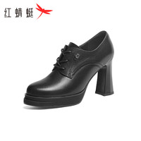 红蜻蜓 RED DRAGONFLY踝靴2024秋季气质系带粗跟通勤高跟鞋WFB34023黑色3