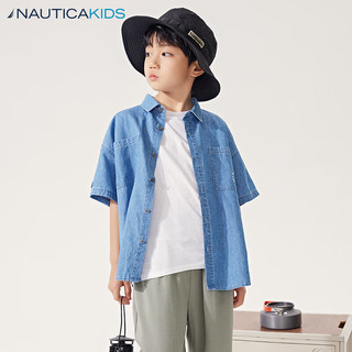 诺帝卡 NAUTICA童装 男女童短袖牛仔衬衫夏季新款中大儿童外穿外套 浅蓝色 1