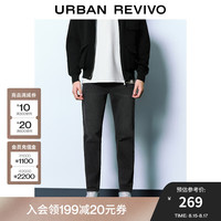 UR2024秋季男装时尚复古休闲猫须水洗牛仔长裤UMY840012 正黑 30