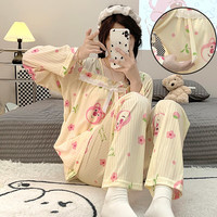 婧麒月子服春秋哺乳产后空调服喂奶夏季家居服睡衣套装 草莓熊Jsy148372 L