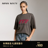 MISS SIXTY2024秋季新款短袖T恤女圆领宽松中长绣花赛车风休闲