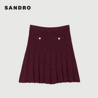 SANDRO2024早秋新款女装法式A字镂空针织百褶裙半身裙SFPJU01257 34/紫红色