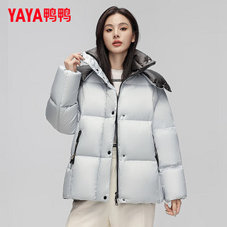 鸭鸭（YAYA）羽绒服女短款2024年冬季时尚撞色连帽户外防风加厚保暖外套XB 浅灰 XXL