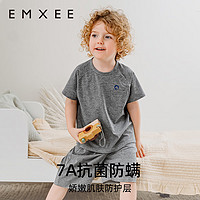 嫚熙（EMXEE）童短袖长裤套装透气天丝棉夏季男女宝宝衣服运动服休闲外 深花灰【短裤短袖】 110cm