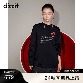 DZZIT地素【周冬雨同款】长袖T恤2024秋季手绘印花设计上衣女 黑色 XS