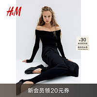 H&M女装2024夏季柔软修身纯色露肩上衣1239454 黑色 155/80