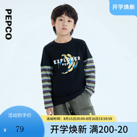 小猪班纳童装2024秋装新款儿童圆领上衣中大童男童长袖T恤男孩潮 黑色 1