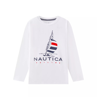 NAUTICA诺帝卡童装 男女童长袖T恤春秋季打底衫经典儿童美式复古 白色-印花款 130cm