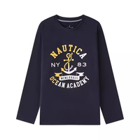 NAUTICA诺帝卡童装 男女童长袖T恤春秋季打底衫经典儿童美式复古 藏青-船锚印花 130cm