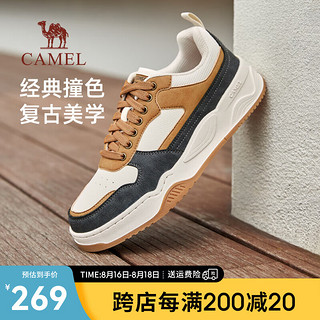 骆驼（CAMEL）2024秋季时尚滑板鞋厚底百搭复古运动休闲男鞋 G14A852616 米/蓝/棕 40