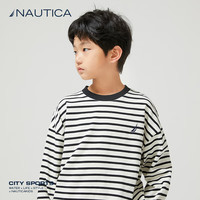 诺帝卡 NAUTICA童装男童女童长袖条纹T恤春秋季薄款卫衣美式复古重磅 黑白条 150cm