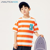 诺帝卡 NAUTICA童装 男童女童短袖条纹T恤夏季中大儿童夏日海边沙滩度假 桔条 170cm