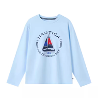 NAUTICA诺帝卡童装 男女童长袖T恤春秋季打底衫经典儿童美式复古 浅 蓝 140cm