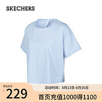 斯凯奇（Skechers）2024女装时尚短款t恤夏圆领上衣P224W120 卤素蓝/026P XXL