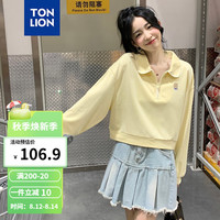 唐狮 TONLION2024女针织左胸小细节撞色长袖poloTB 米黄色