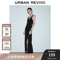 UR2024秋季新款女装气质魅力开衩褶皱无袖连衣裙UWG740211 正黑