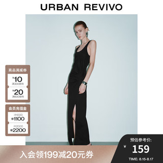 UR2024秋季新款女装气质魅力开衩褶皱无袖连衣裙UWG740211 正黑
