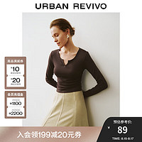 URBAN REVIVO UR2024秋季女装复古美拉德简约休闲修身长袖T恤UWB440046