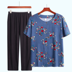 中老年人奶奶装夏装衬衫老太太夏季女装老人衣服妈妈衬衣上衣套装
