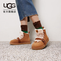 UGG 女士时尚舒适纯色保暖系带平底经典休闲毛茸款短靴 1153510 栗色 36