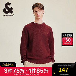 杰克·琼斯（JACK&JONES）秋季时尚潮百搭简约宽松毛衣logo刺绣纯色针织衫男224313002 F15 酒红色 190/108A/XXL