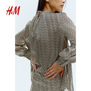 H&M2024秋季女装印花上衣1160381 浅米色/图案 170/104