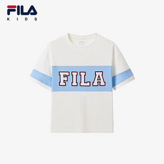 FILA 斐乐童装儿童套装2024秋季女大童短袖T恤上衣运动裤子 纶度白-FWT 140cm