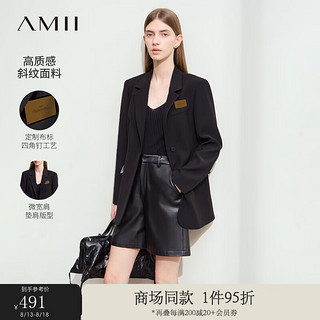 AMII2024秋翻驳领垫肩西装撞色开叉休闲长裤套装女职场两件套12443096 黑色（西装） 160/84A/M