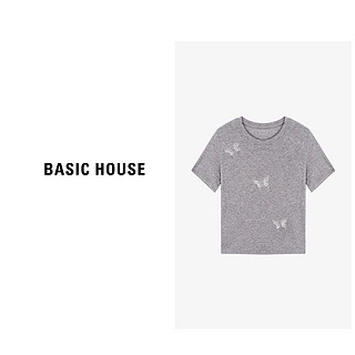 Basic House/百家好高考毕业季针织时尚休闲女士T恤-B0624A51052 粉色 L100-110斤