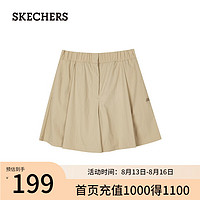 斯凯奇（Skechers）夏季女A版型宽松舒适梭织短裤L224W067 爱尔兰奶油色/028R M