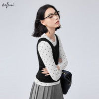 伊芙丽(eifini)伊芙丽miu系波点百搭正肩T恤打底衫女2024秋装新款设计感上衣 本白色