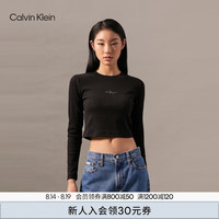 Calvin Klein Jeans24秋季女士休闲通勤ck字母辣妹正肩长袖T恤J224950 BEH-太空黑 XS